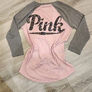 PINK Victoria's Secret Pink and Gray Bling Sequin T Shirt